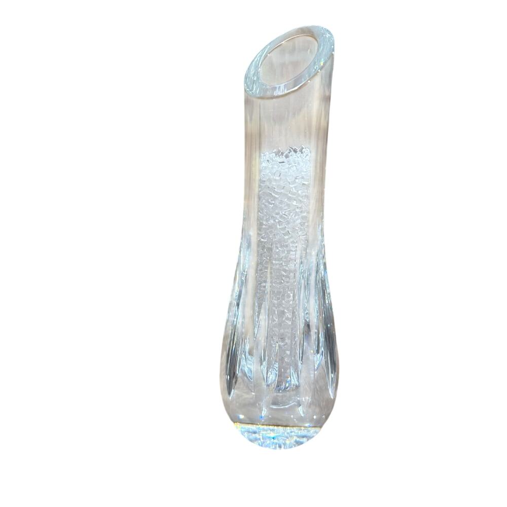 BACCARAT French Crystal  Bud Vase 9.5” HEAVY Thick Vertical Lines Good Condition